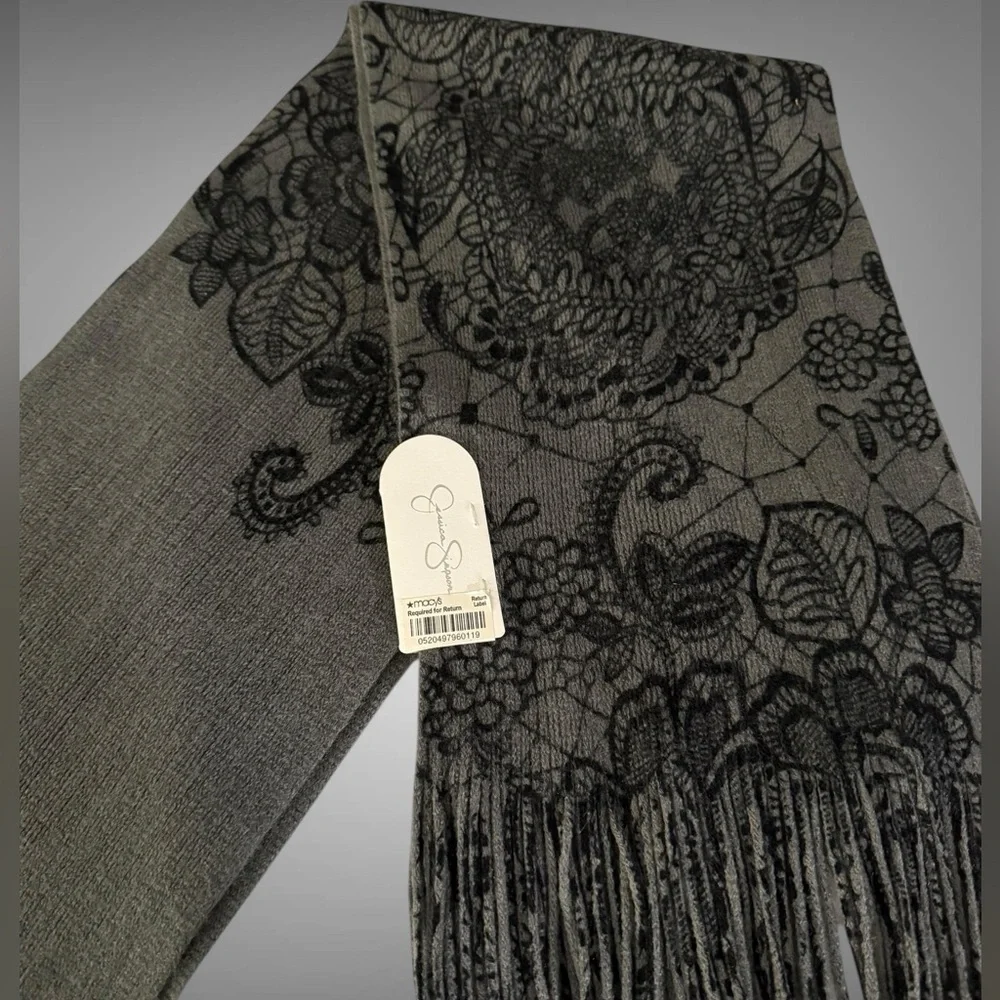 Jessica Simpson Black Lace Fringe Boho Shawl Scarf NWT